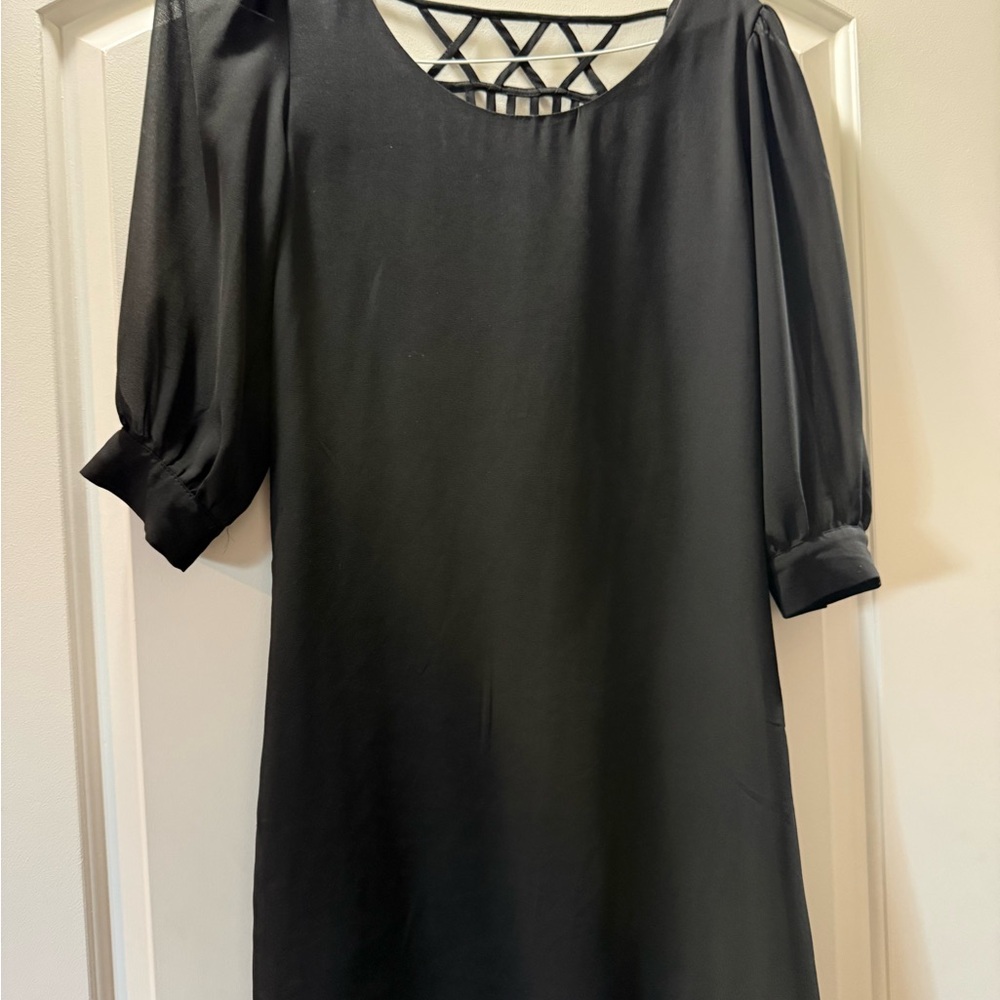 Black Women's little Shift Dress with Lattice Back